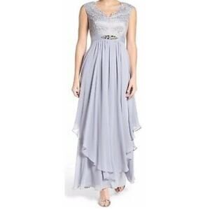 Eliza J gray purple pink lace rhinestone formal maxi dress size 8